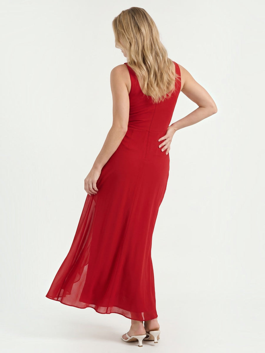 Leslie V Neck High Low Ruffle Midi Dress