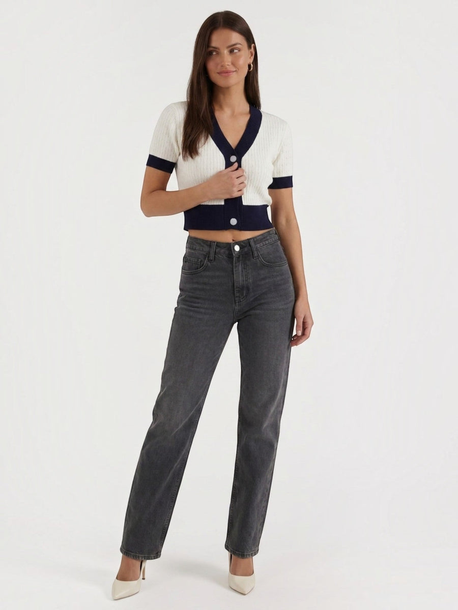 Nerina Contrast Trim Cropped Cardigan