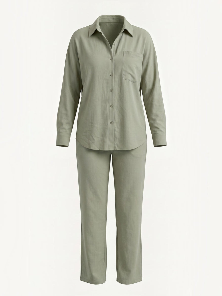 Amber Cotton Overshirt and Wide Leg Pants Set