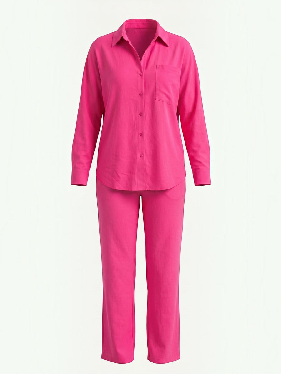 Amber Cotton Overshirt and Wide Leg Pants Set