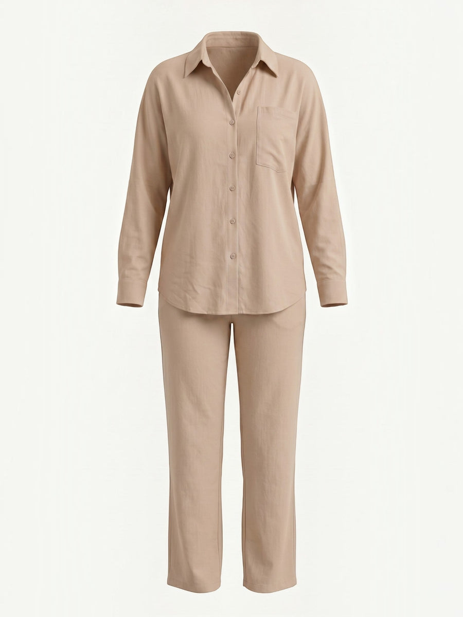 Amber Cotton Overshirt and Wide Leg Pants Set