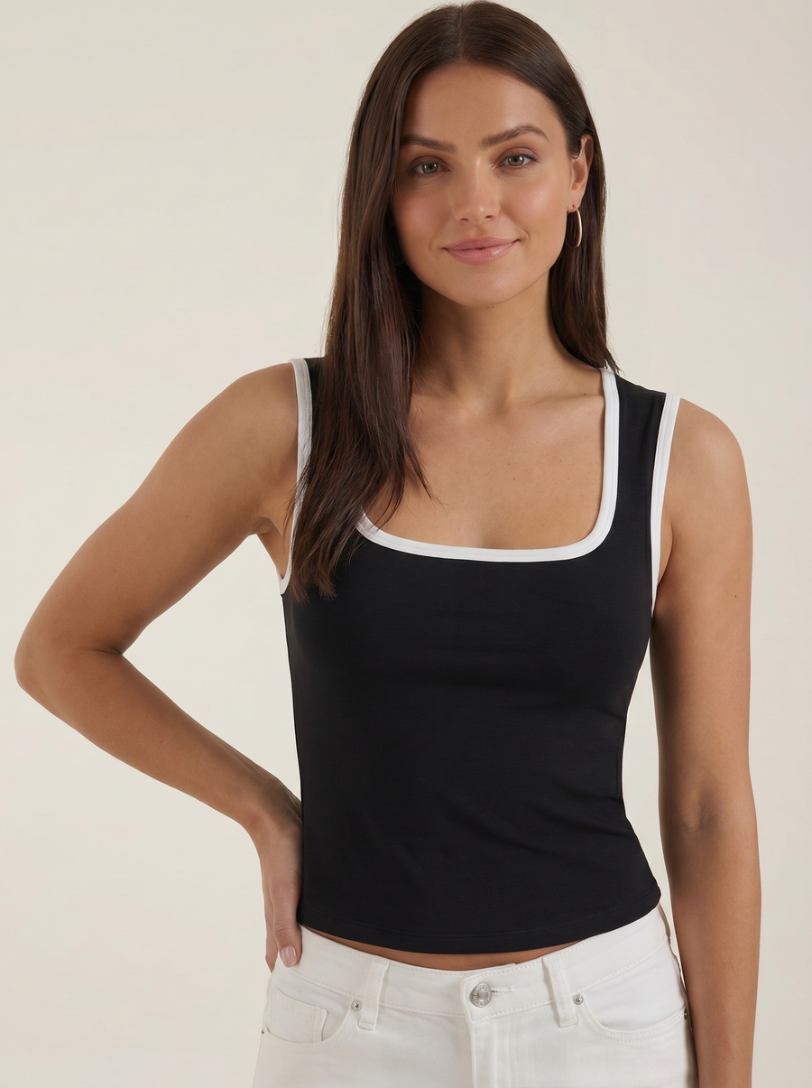 Hilary Contrast Trim Square Neck Crop Top