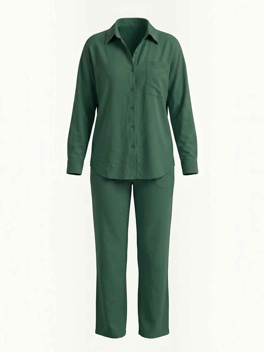 Amber Cotton Overshirt and Wide Leg Pants Set