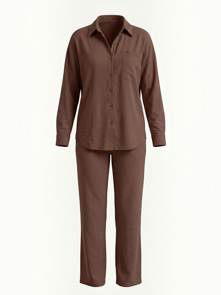 Amber Cotton Overshirt and Wide Leg Pants Set