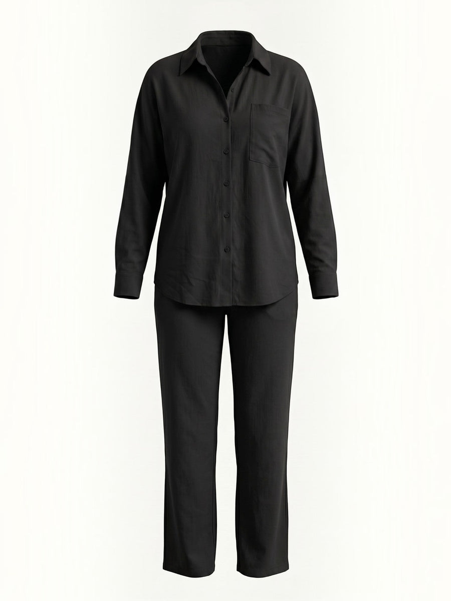 Amber Cotton Overshirt and Wide Leg Pants Set