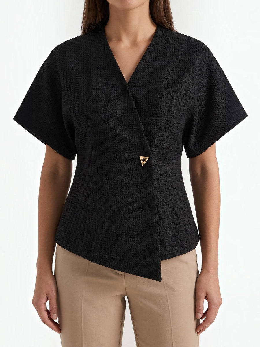 Amira Asymmetric Wrap Blazer Top