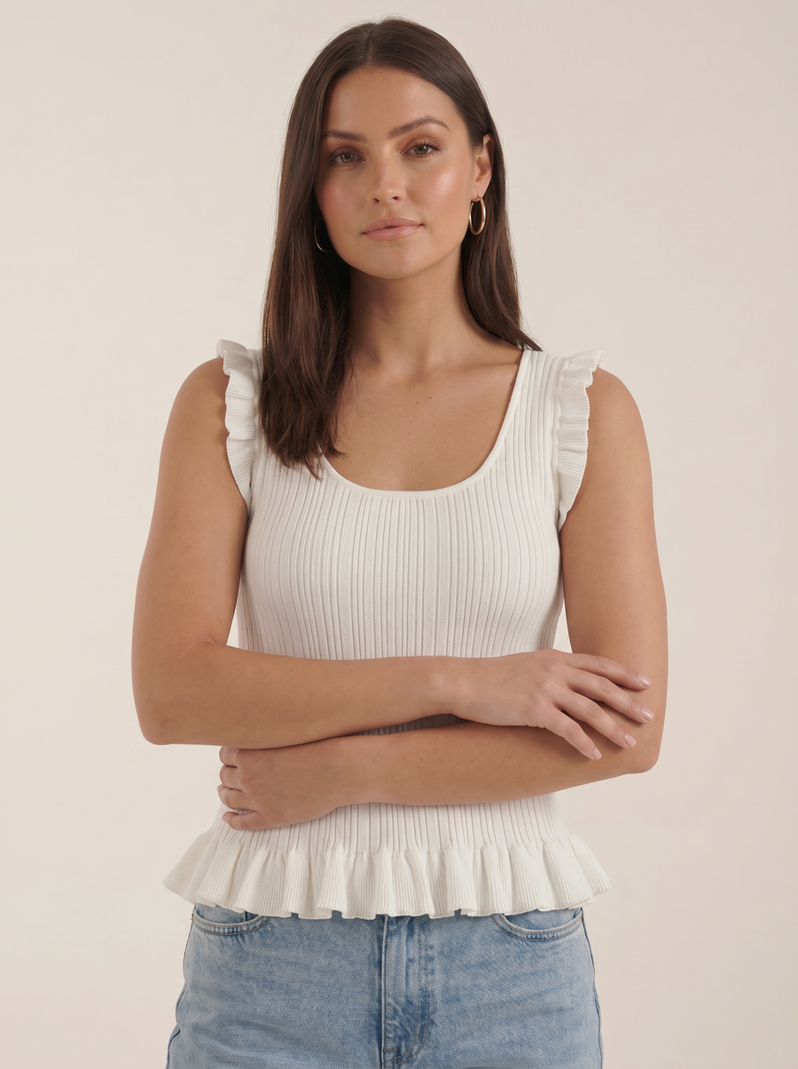 Carol Ribbed Ruffle Strap Top
