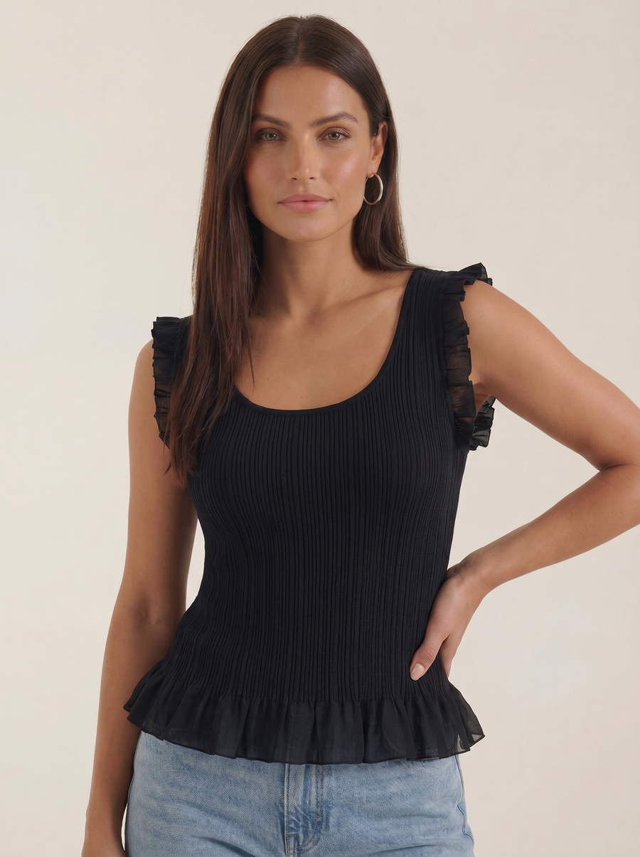 Carol Ribbed Ruffle Strap Top