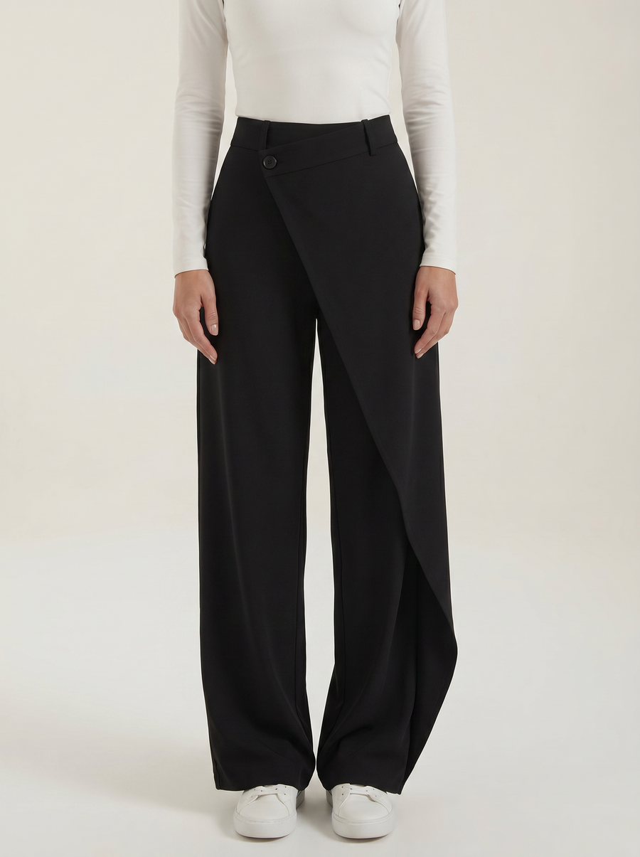 Jean High Waisted Asymmetric Wide Leg Pants