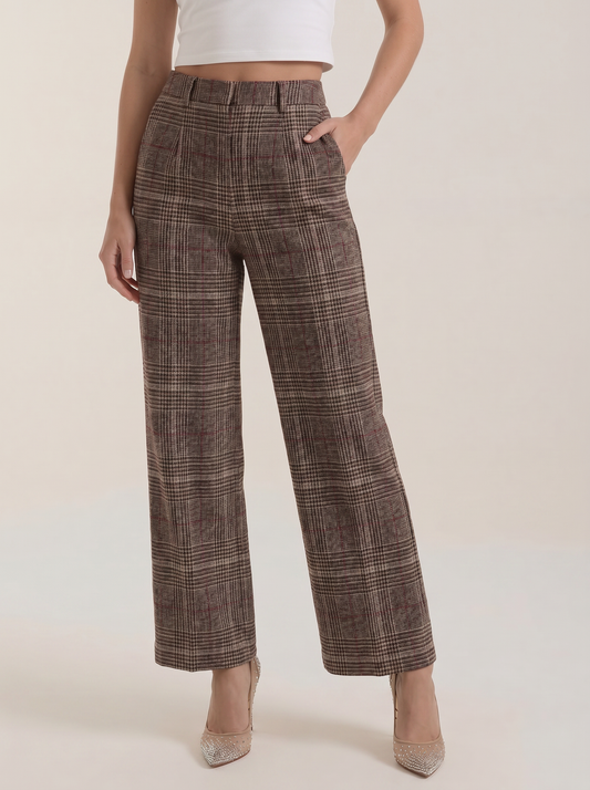 Leigh High-Waisted Plaid Trousers