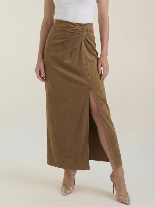 Kristin Suede Look Wrap Maxi Skirt