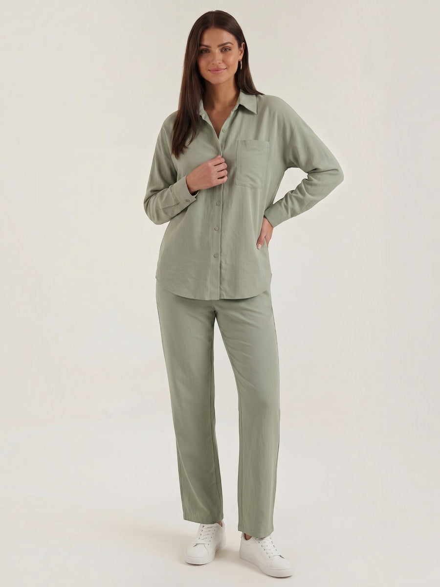 Amber Cotton Overshirt and Wide Leg Pants Set