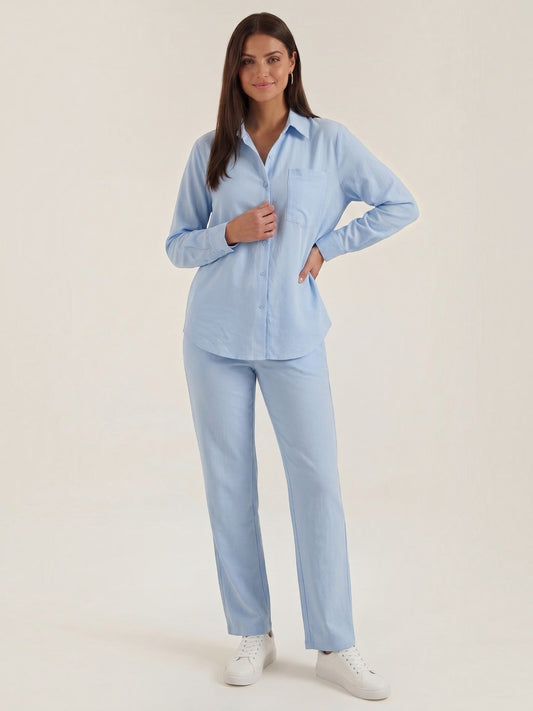 Amber Cotton Overshirt and Wide Leg Pants Set