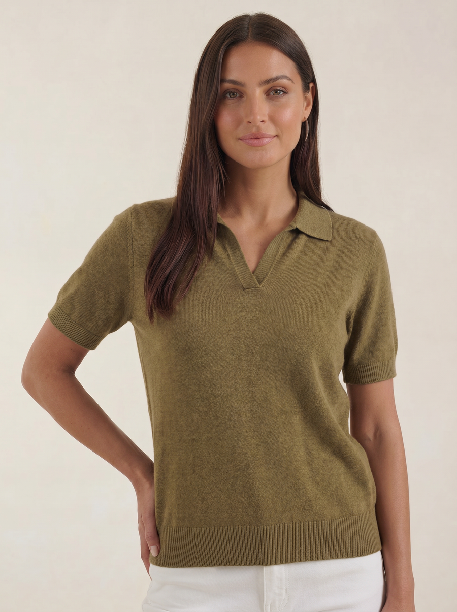 Rita Short Sleeve Knit Polo Top