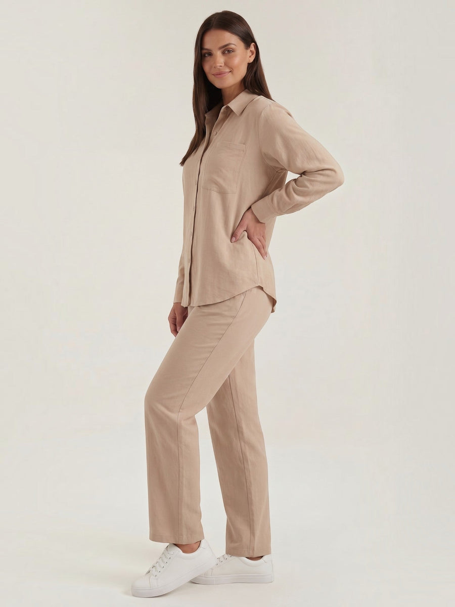 Amber Cotton Overshirt and Wide Leg Pants Set