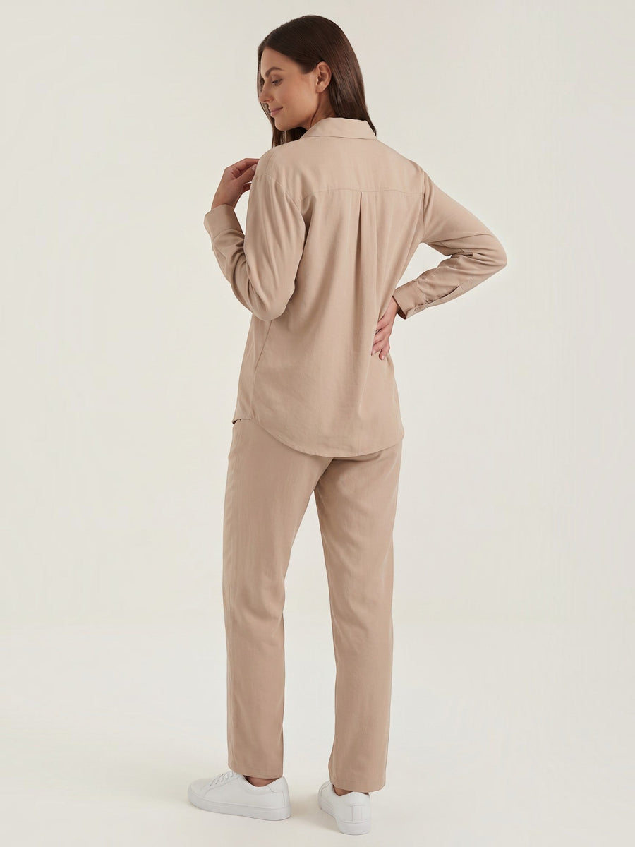Amber Cotton Overshirt and Wide Leg Pants Set