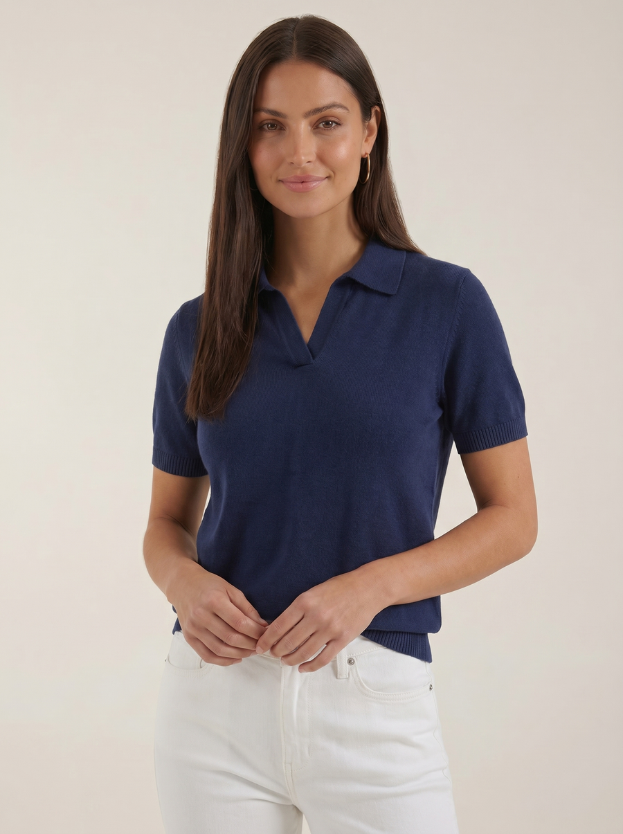Rita Short Sleeve Knit Polo Top