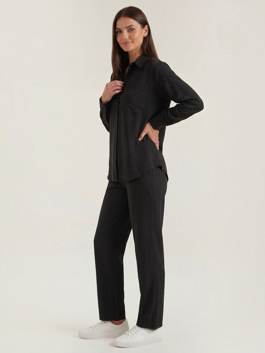 Amber Cotton Overshirt and Wide Leg Pants Set