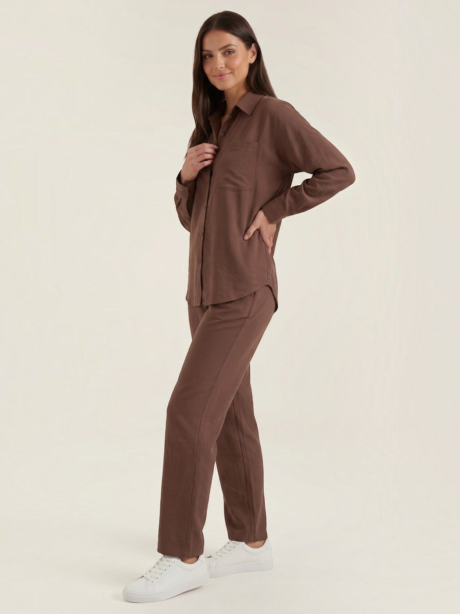 Amber Cotton Overshirt and Wide Leg Pants Set
