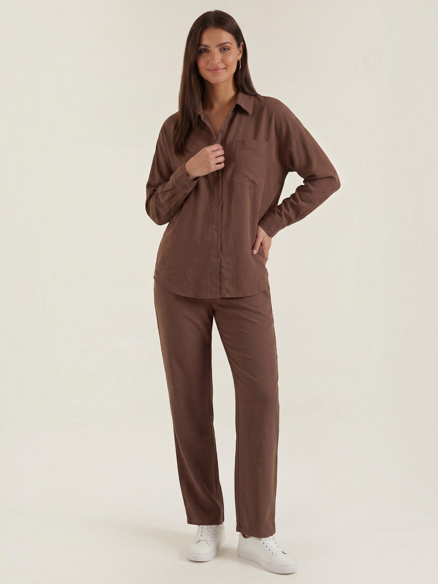 Amber Cotton Overshirt and Wide Leg Pants Set