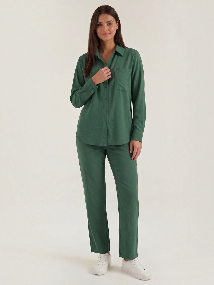 Amber Cotton Overshirt and Wide Leg Pants Set