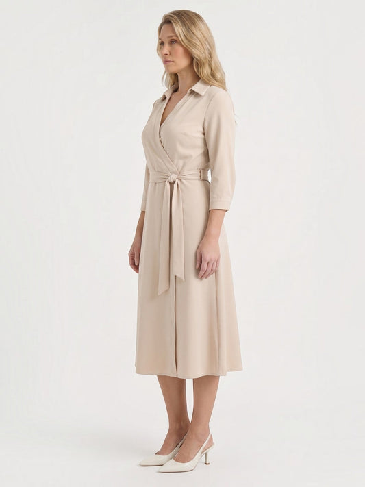Amelia Wrap Midi Dress with Tie Belt