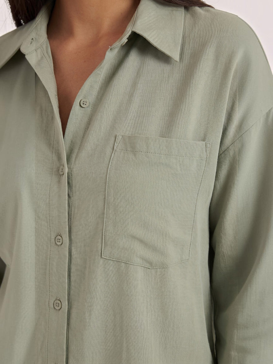 Amber Cotton Overshirt and Wide Leg Pants Set