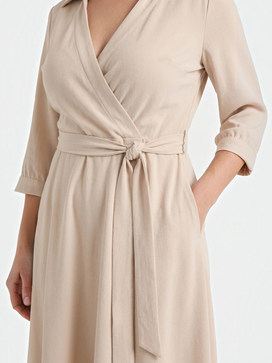 Amelia Wrap Midi Dress with Tie Belt