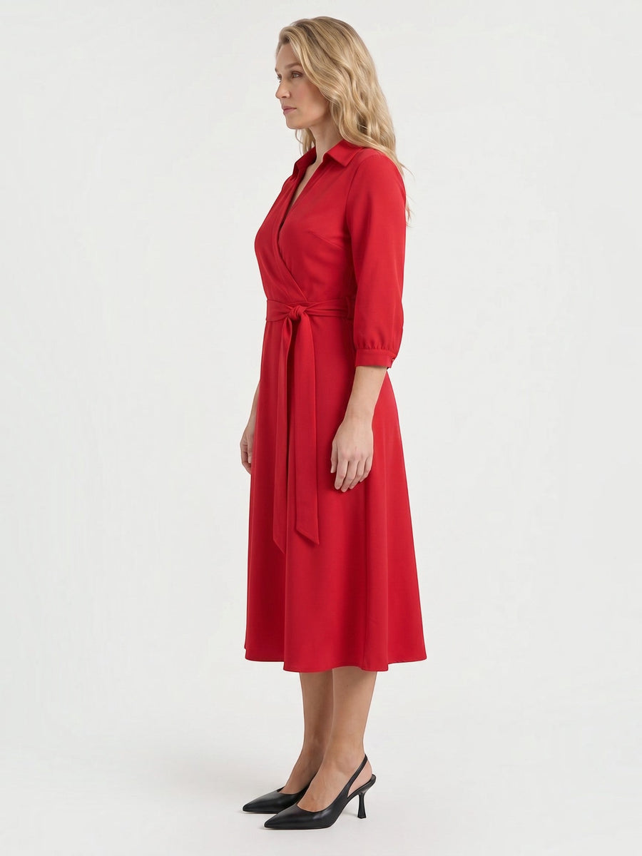 Amelia Wrap Midi Dress with Tie Belt