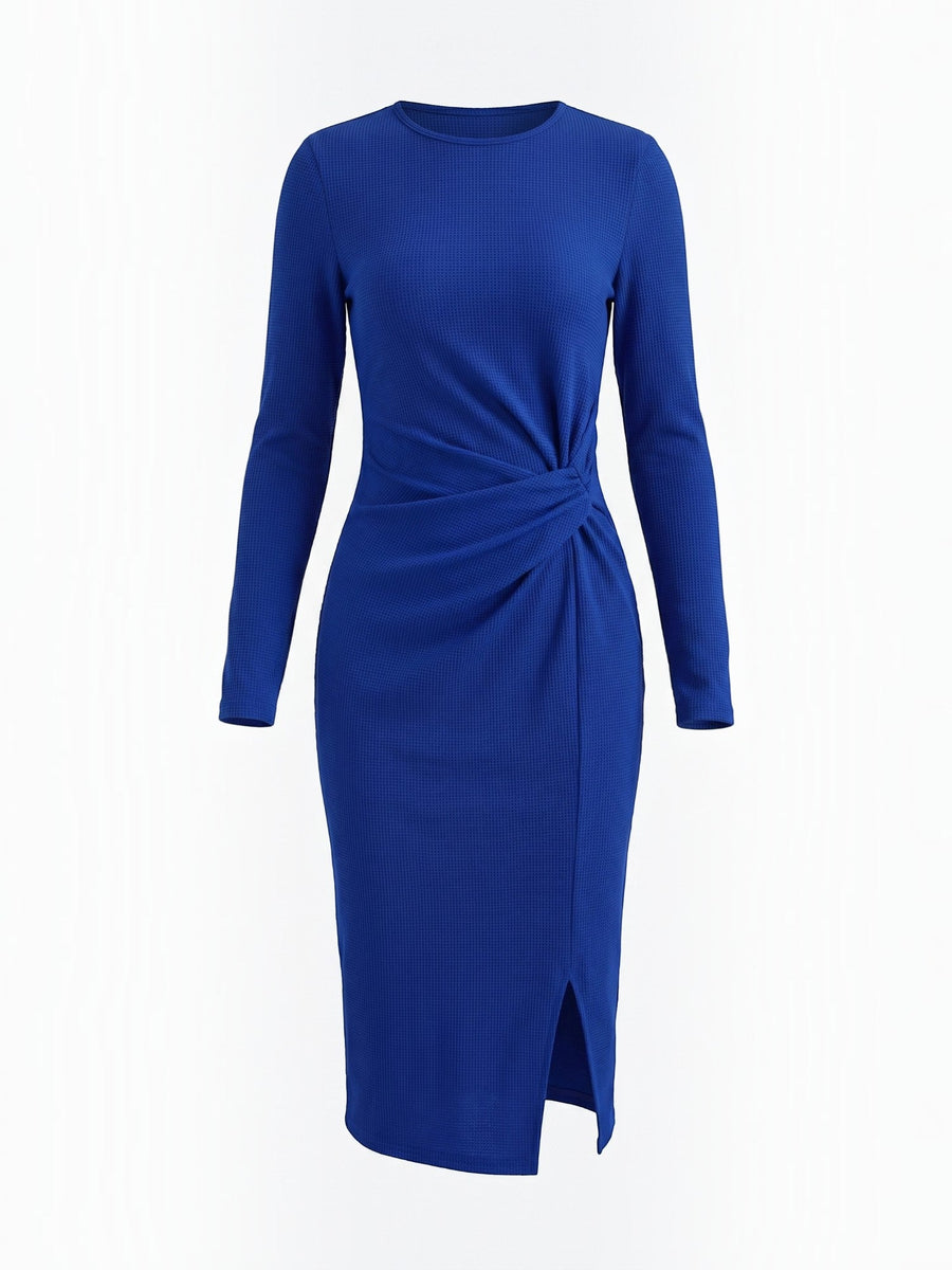 Danna Ribbed Knot Wrap Midi Dress with Slit