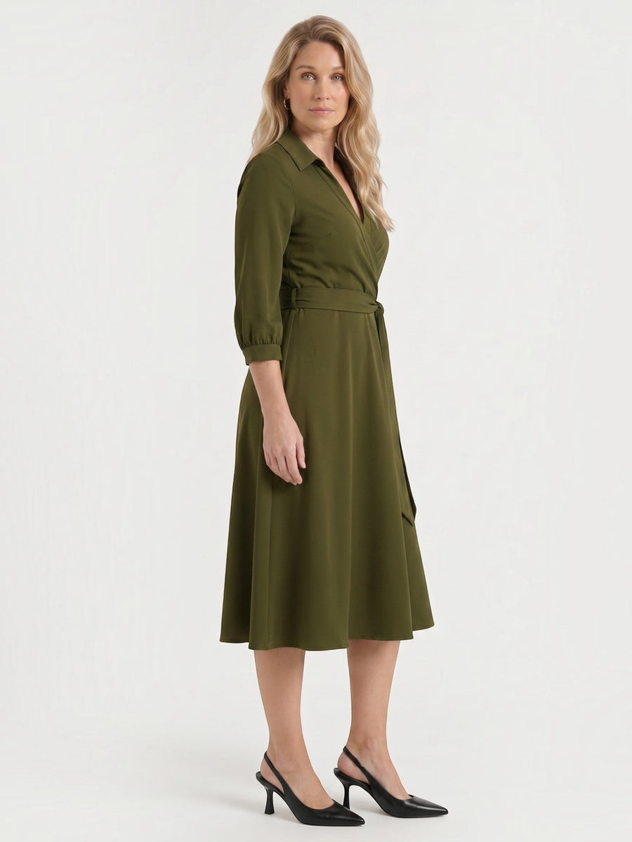 Amelia Wrap Midi Dress with Tie Belt