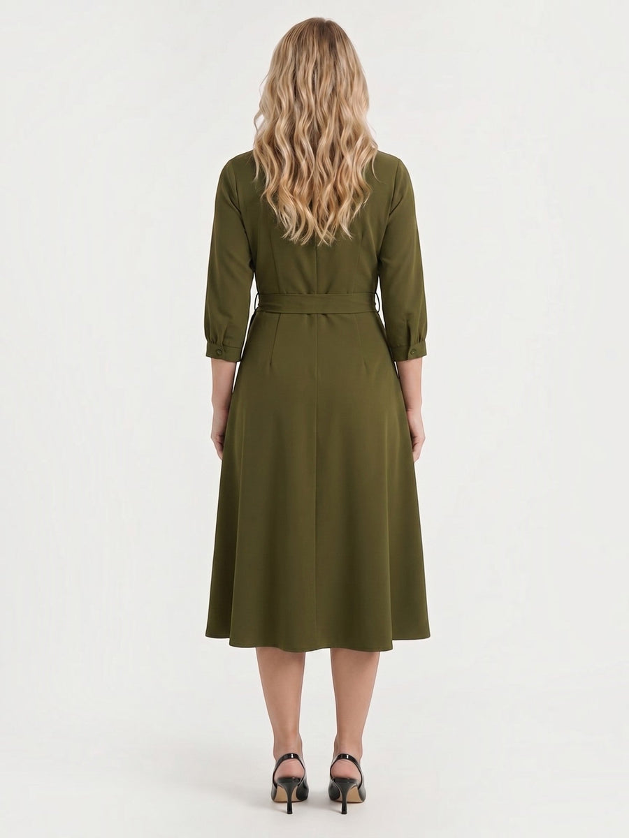Amelia Wrap Midi Dress with Tie Belt