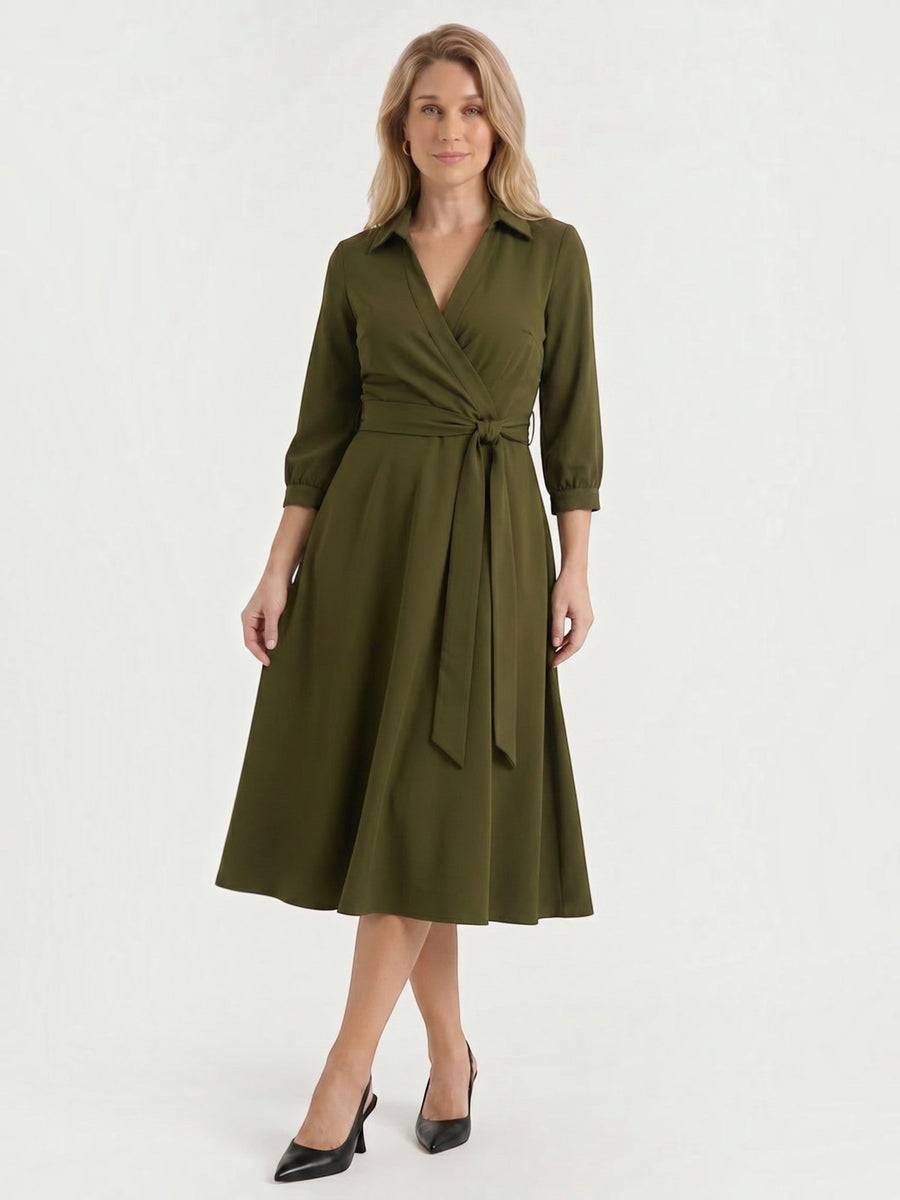 Amelia Wrap Midi Dress with Tie Belt