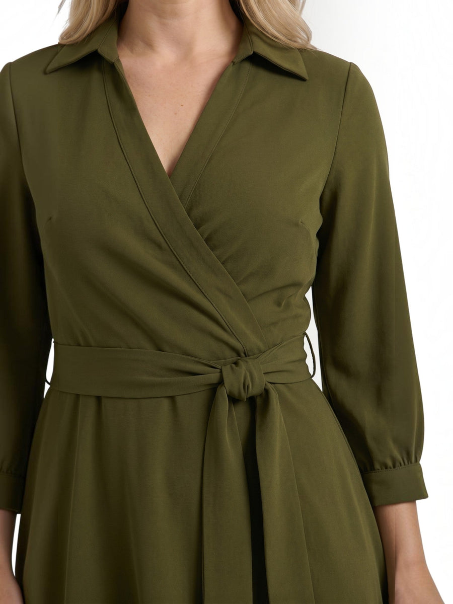 Amelia Wrap Midi Dress with Tie Belt