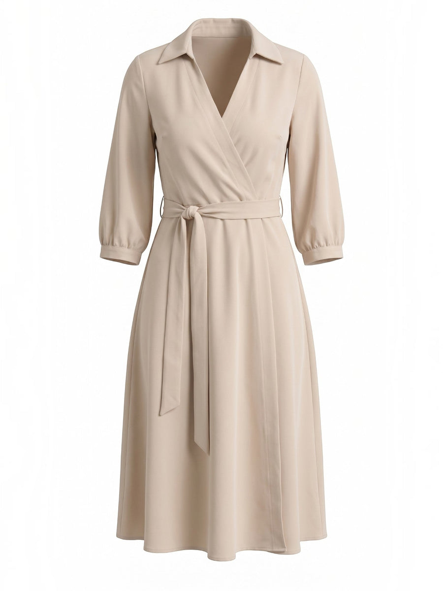 Amelia Wrap Midi Dress with Tie Belt