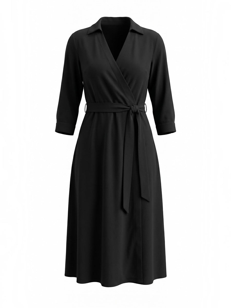 Amelia Wrap Midi Dress with Tie Belt