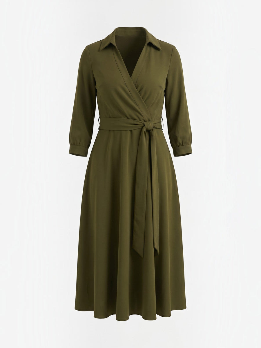 Amelia Wrap Midi Dress with Tie Belt