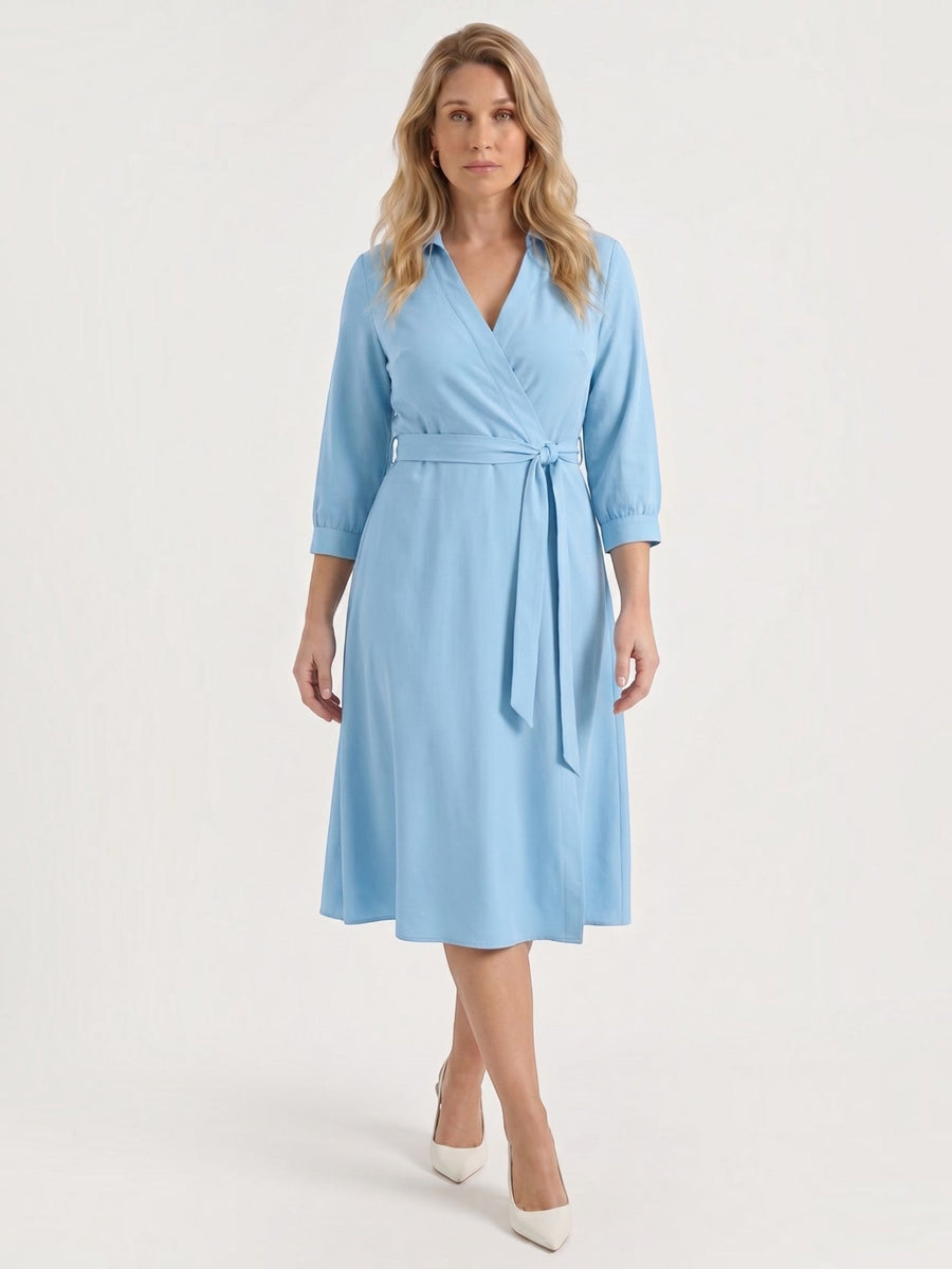 Amelia Wrap Midi Dress with Tie Belt