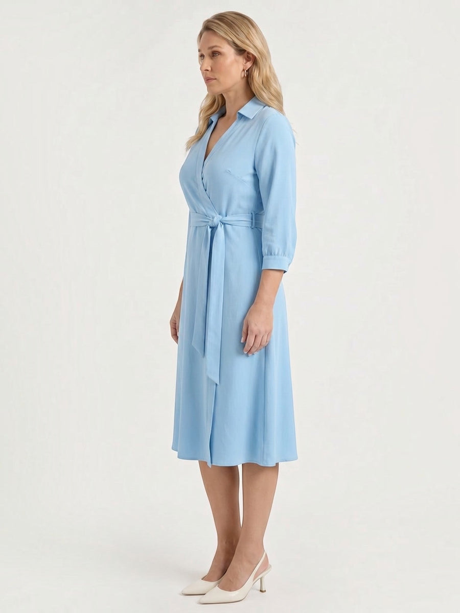 Amelia Wrap Midi Dress with Tie Belt