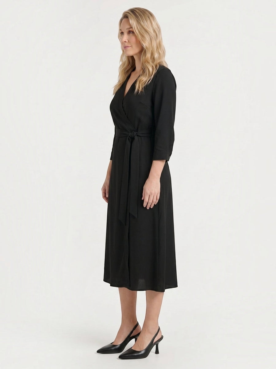 Amelia Wrap Midi Dress with Tie Belt