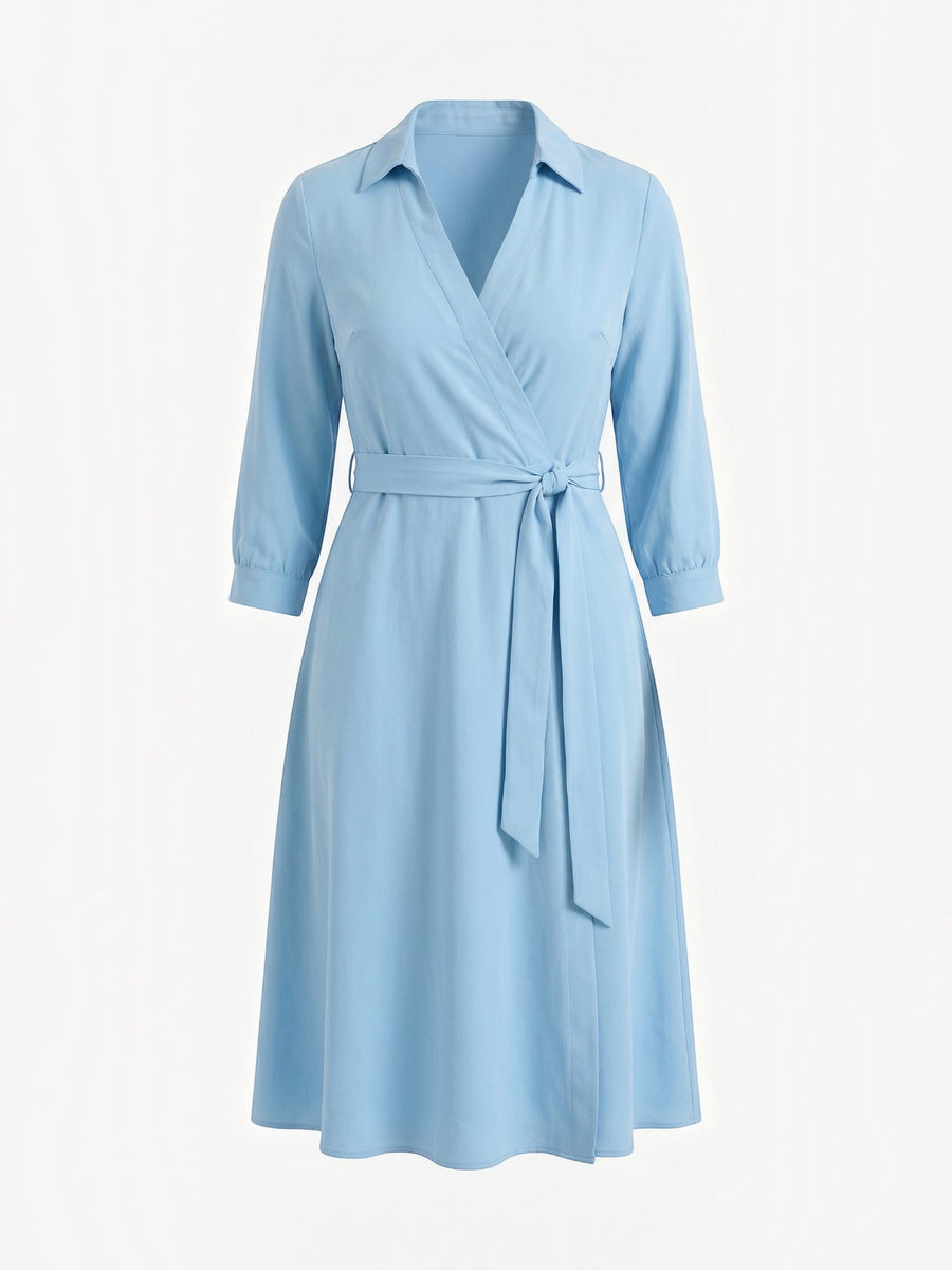 Amelia Wrap Midi Dress with Tie Belt