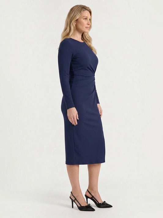 Danna Ribbed Knot Wrap Midi Dress with Slit