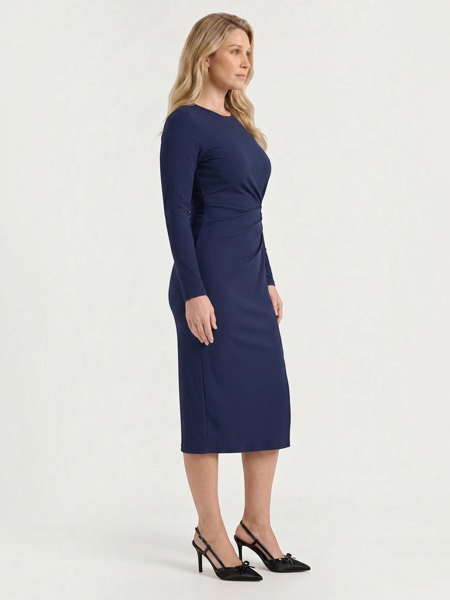 Danna Ribbed Knot Wrap Midi Dress with Slit
