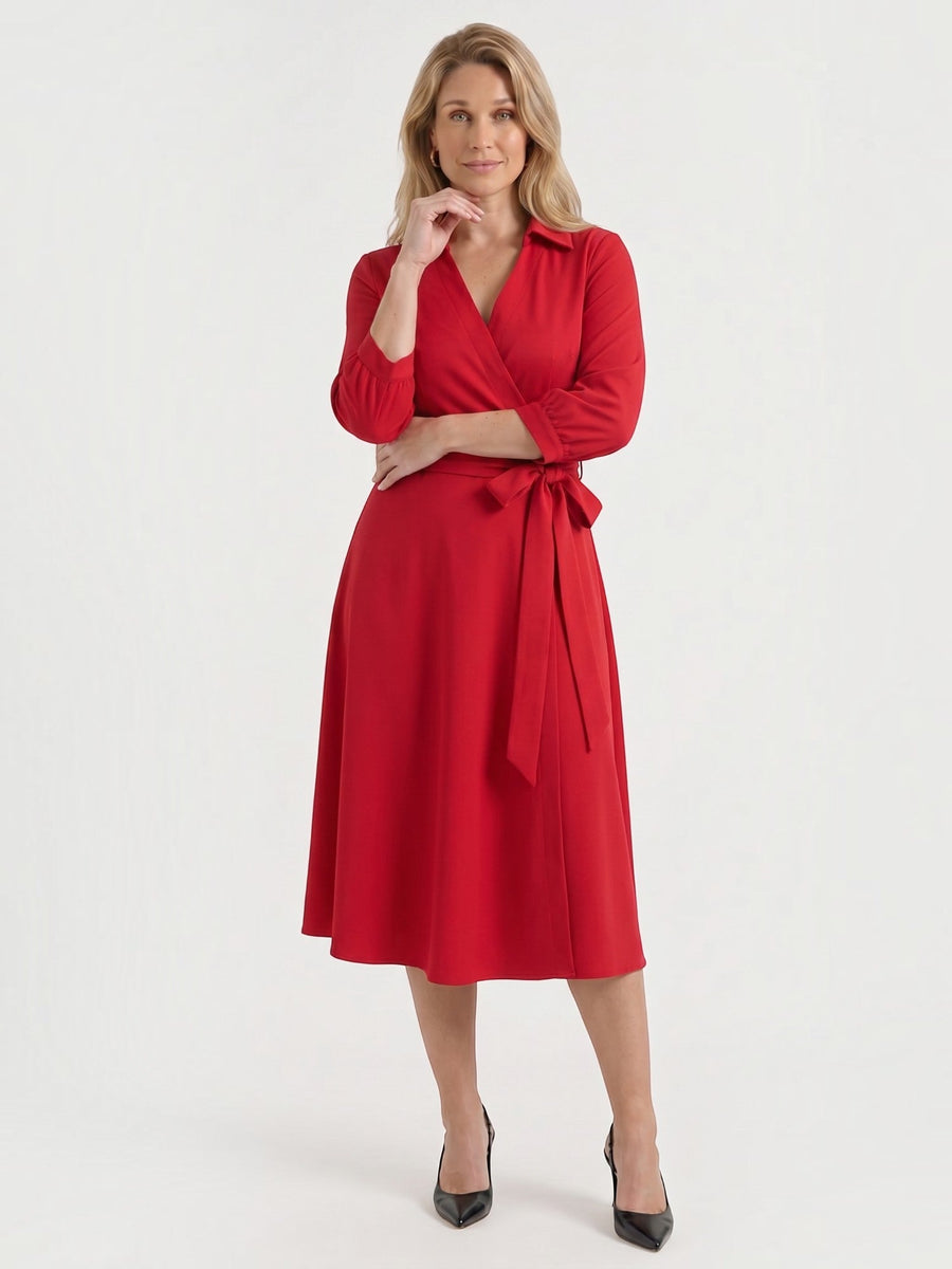 Amelia Wrap Midi Dress with Tie Belt