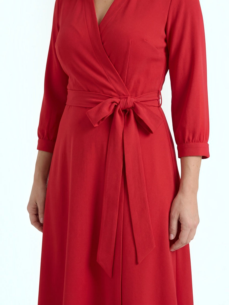 Amelia Wrap Midi Dress with Tie Belt