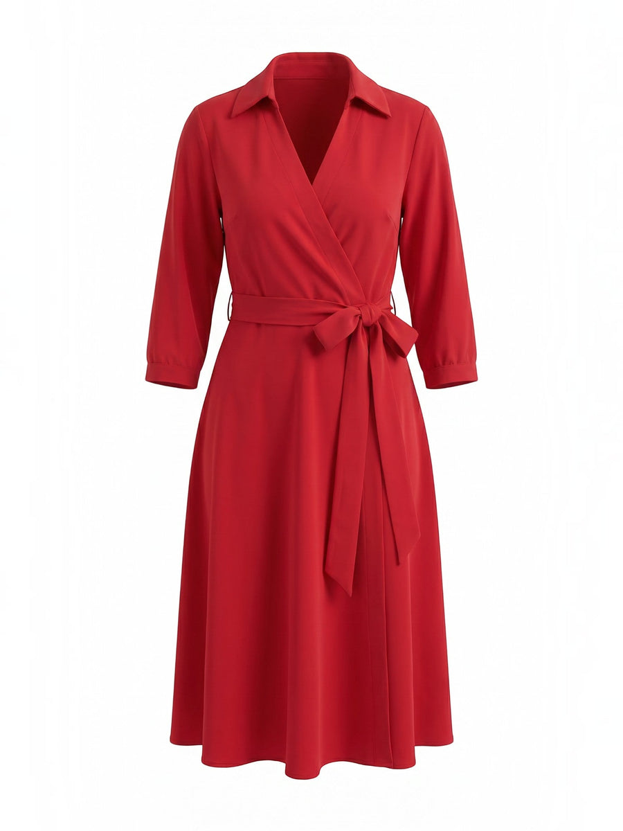 Amelia Wrap Midi Dress with Tie Belt