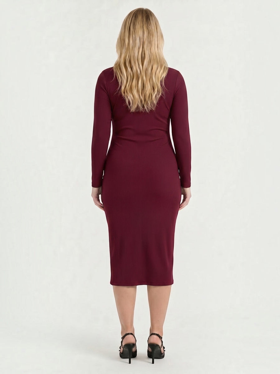 Danna Ribbed Knot Wrap Midi Dress with Slit