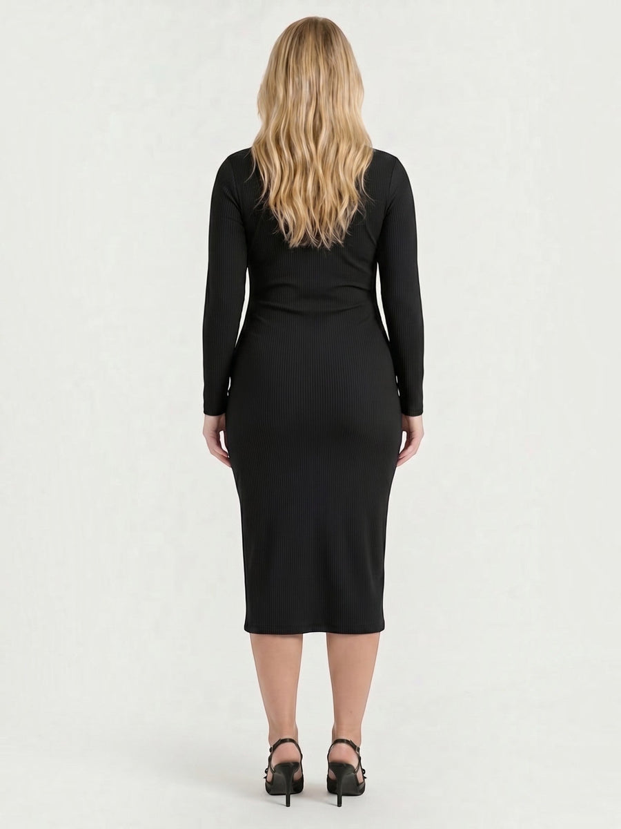 Danna Ribbed Knot Wrap Midi Dress with Slit