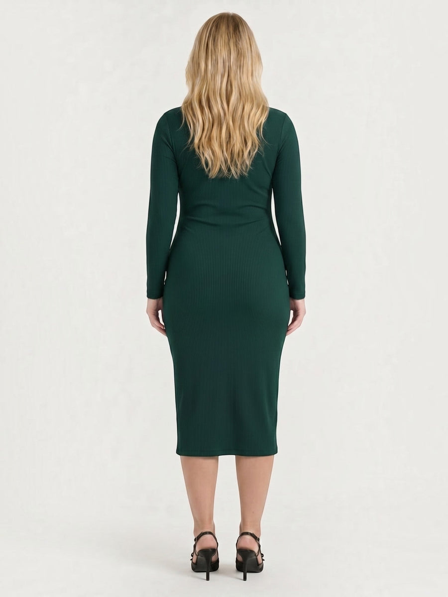 Danna Ribbed Knot Wrap Midi Dress with Slit