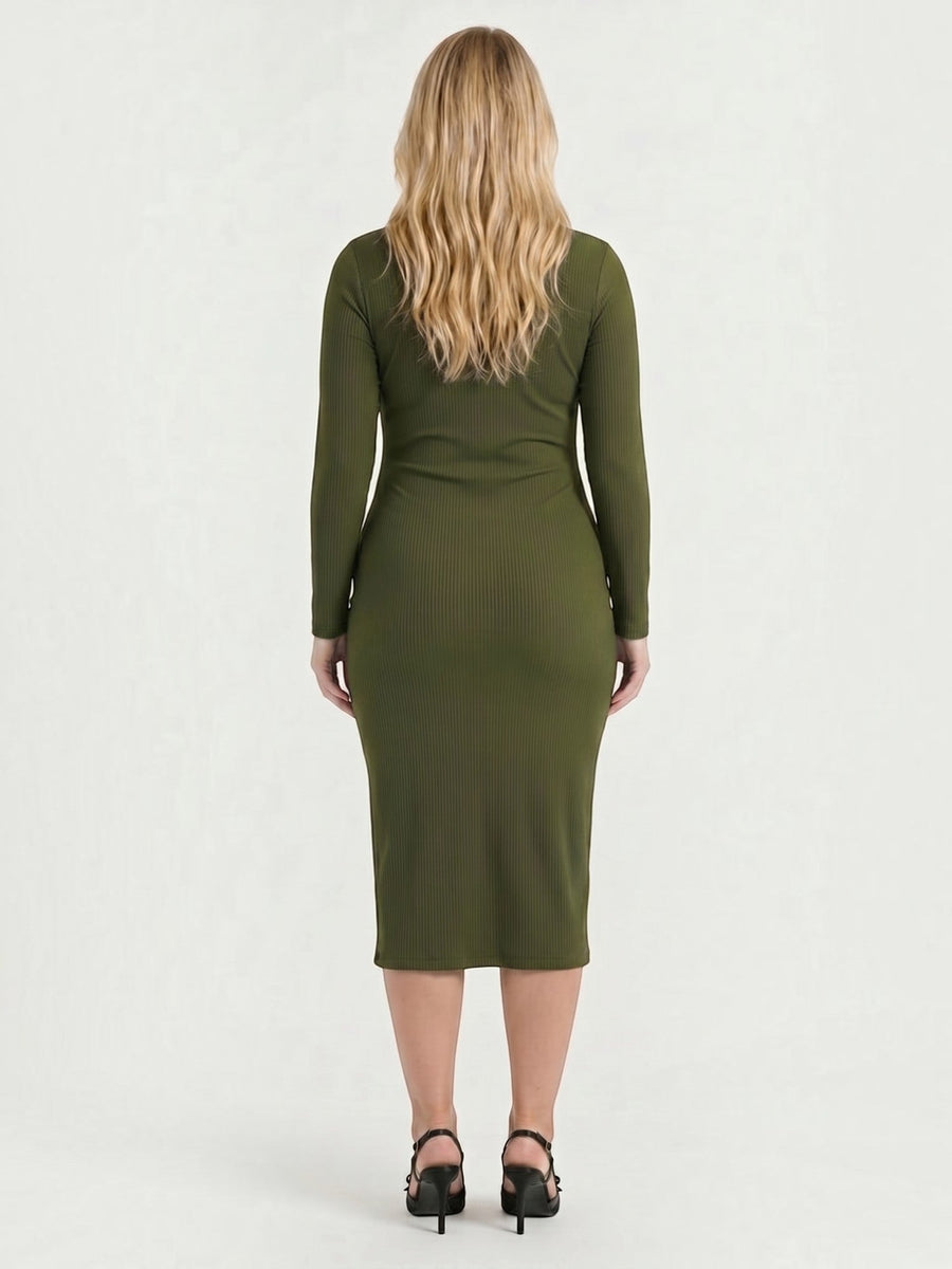 Danna Ribbed Knot Wrap Midi Dress with Slit